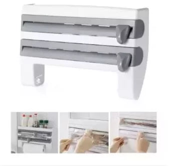 Kitchen Roll Dispenser for Foil Cling Film and Paper Towel White Brown