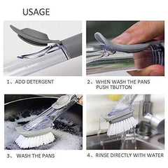 Liquid Soap Dishwashing Brush Scrubber – Kitchen Pot Cleaner Tool Handle Sponge with Wok Brush