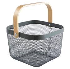 Metal Food Storage Basket With Wood Handle Kitchen Bathroom Draining Fruit Vegetables Sundries Gadget