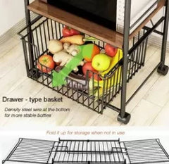 Microwave Oven Stand 3-Tier Wire Shelving Storage Shelf Kitchen Baker’s Rack Organizer Utility Rolling Cart