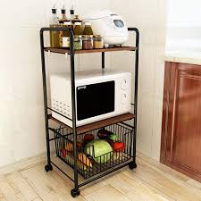 Microwave Oven Stand 3-Tier Wire Shelving Storage Shelf Kitchen Baker’s Rack Organizer Utility Rolling Cart