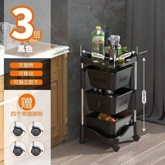 Kitchen Storage Rotatable Rack – Multi-Layer Movable Fruit Vegetable Snack Stand Trolley – Multipurpose Utility Trolley