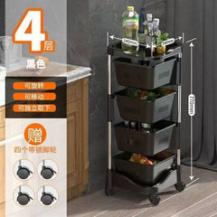 Kitchen Storage Rotatable Rack – Multi-Layer Movable Fruit Vegetable Snack Stand Trolley – Multipurpose Utility Trolley