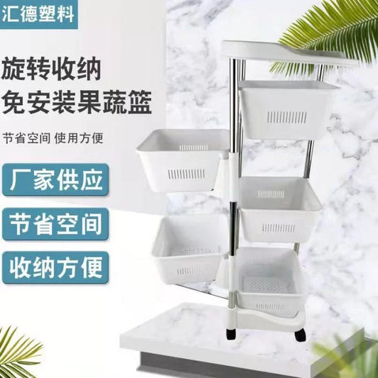 Kitchen Storage Rotatable Rack – Multi-Layer Movable Fruit Vegetable Snack Stand Trolley – Multipurpose Utility Trolley