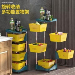 Kitchen Storage Rotatable Rack – Multi-Layer Movable Fruit Vegetable Snack Stand Trolley – Multipurpose Utility Trolley