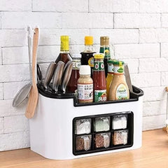 Multi-function Kitchen Racks Condiment Storage Box Home Seasoning Storage Rack Kitchen Plastic Knife Holder Supplies with Draining Funnel Bottom and Removable
