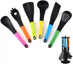 6Pcs Non-stick Cookware Gadgets Kitchen Utensils Colorful Cooking Set With Rotating Storage Stand