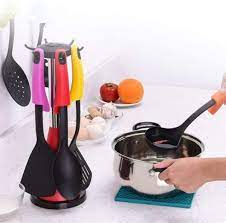 6Pcs Non-stick Cookware Gadgets Kitchen Utensils Colorful Cooking Set With Rotating Storage Stand