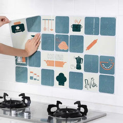 Oil Proof Stove Top Wallpaper Printed Kitchen Oil Resistant Self Adhesive Sticker (Blue)