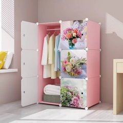 FLOWERY ROSES PINK 6 cube DIY Multipurpose Portable Wardrobe Cabinet Clothes Storage Organizer