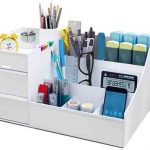 Desktop Stationery Supplies Organizer – Rectangle Pen Organizer with Two Drawers – Creative Office Desk Pen Holder