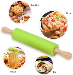 Silicone Dough Rolling Pin Wooden Handle Roller Pin