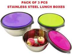 Set of 3 Stainless Steel Lunch Boxes with Leak-Resistant Lids Food Container