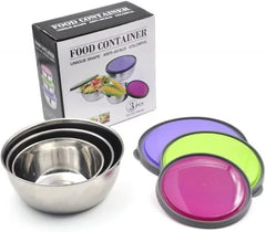 Set of 3 Stainless Steel Lunch Boxes with Leak-Resistant Lids Food Container