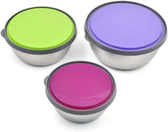 Set of 3 Stainless Steel Lunch Boxes with Leak-Resistant Lids Food Container