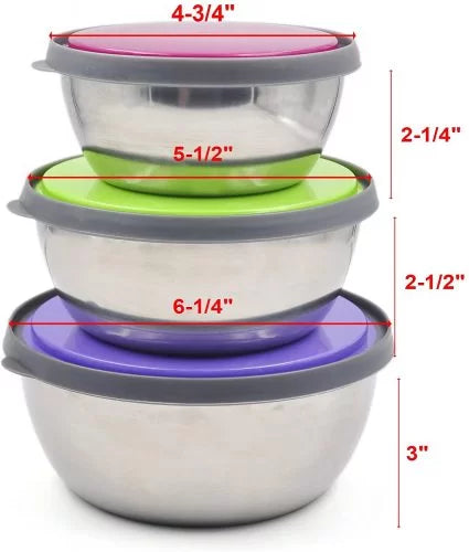 Set of 3 Stainless Steel Lunch Boxes with Leak-Resistant Lids Food Container