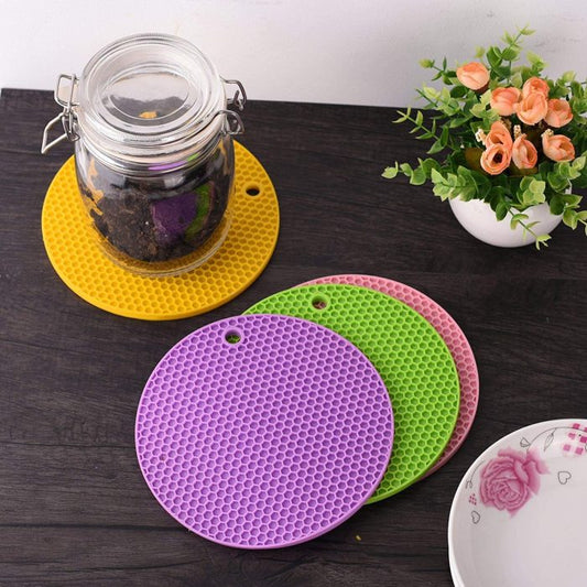 Silicone Pot Mat Round Pot Holder for Home Use (Multicolor)