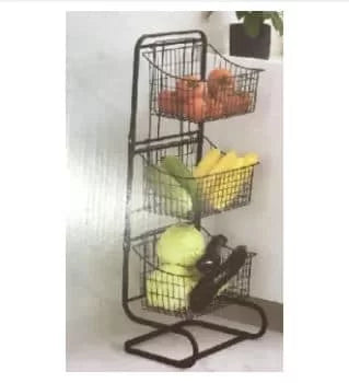 3-Tier Wire Basket Stand – Snack Fruit Vegetable Produce Metal Hanging Storage Bin for Kitchen Pantry – Free-Standing or Stacking Organizer
