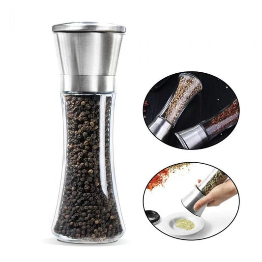 Stainless Steel Glass Ceramic Salt Pepper Mill Grinder – Salt and Pepper Crusher – Spice Rack