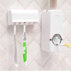Toothpaste Dispenser Automatic Squeezer Wall Mount Toothbrush Holder Bathroom Storage Rack, White