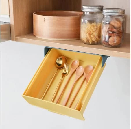 Under the Table Drawer Box – Hidden Under the Table Storage Holder – Plastic Kitchen Desk Organizer – Memo Pen Stationery Storage Box Large Case