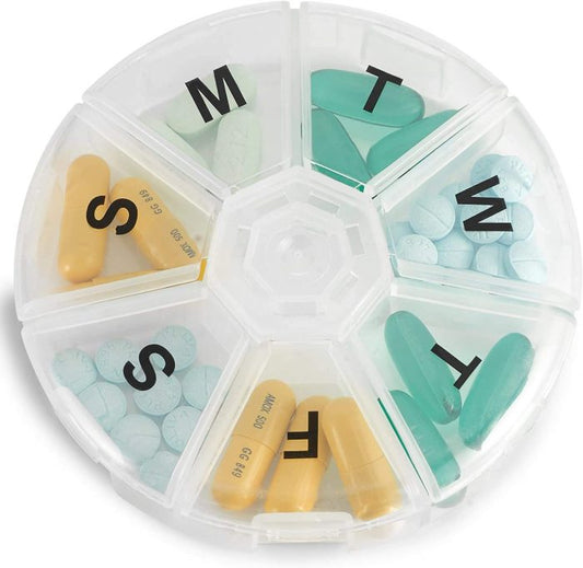 Pill Box Round Weekly Pill Organizer Pill Container Round Medicine Organizer Box