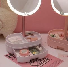 LED Lighted Vanity Mirror Cosmetic & Jewelry Organizer Makeup Mirror with Light Adjustable Angles