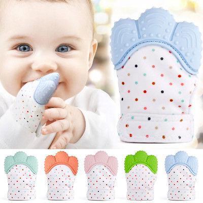 Baby Teething Mittens Self-soothing Pain Relief Glove, Stimulating Teeth Toy, Protective Glove to Prevent Scratches with Travel Bag, Holds Baby’s Hand, Unisex for Babies