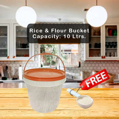 Airtight Rice Bucket 10 Ltrs. Flour Storage Container with Free Spoon – Perfect for Rice Flour Cereal Storage