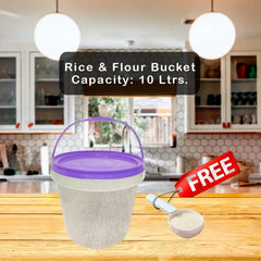 Airtight Rice Bucket 10 Ltrs. Flour Storage Container with Free Spoon – Perfect for Rice Flour Cereal Storage