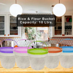 Airtight Rice Bucket 10 Ltrs. Flour Storage Container with Free Spoon – Perfect for Rice Flour Cereal Storage