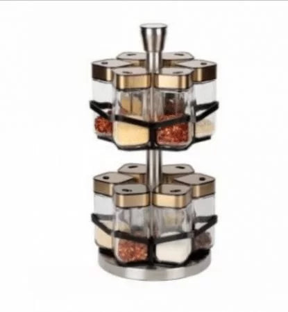 Revolving Spinning 2 Tier 12-Jars Spices, Herbs, Seasoning Rack Set Organizer Countertop Storage