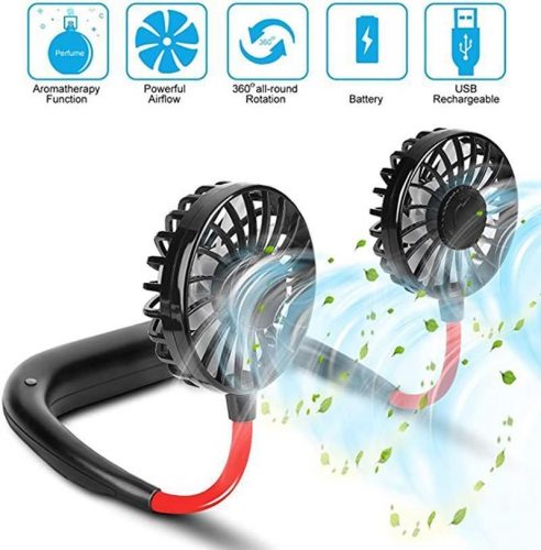 USB Neckband Fan Mini Hand Free Personal Rechargeable Portable Wearable Fan 3 Level 360 Degree Free Rotation